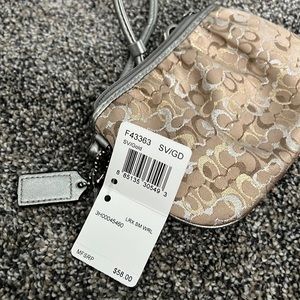 Small silver gold brown Coach wristlet NWT